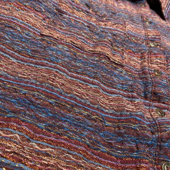 Anthropologie Pilcro Button Up SZ L Abstract Metallic Red Orange Long Sleeve - Picture 4 of 8